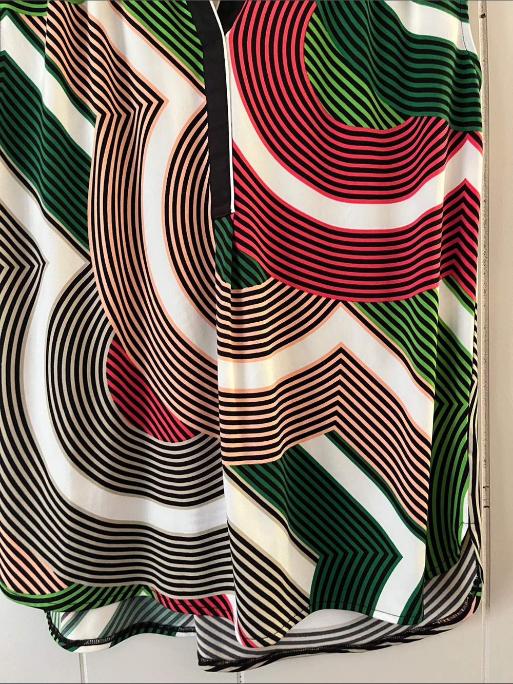 Worthington Multicolor Geometric Cap-Sleeve Blouse - Green, Red, Black, White - Picture 6 of 12
